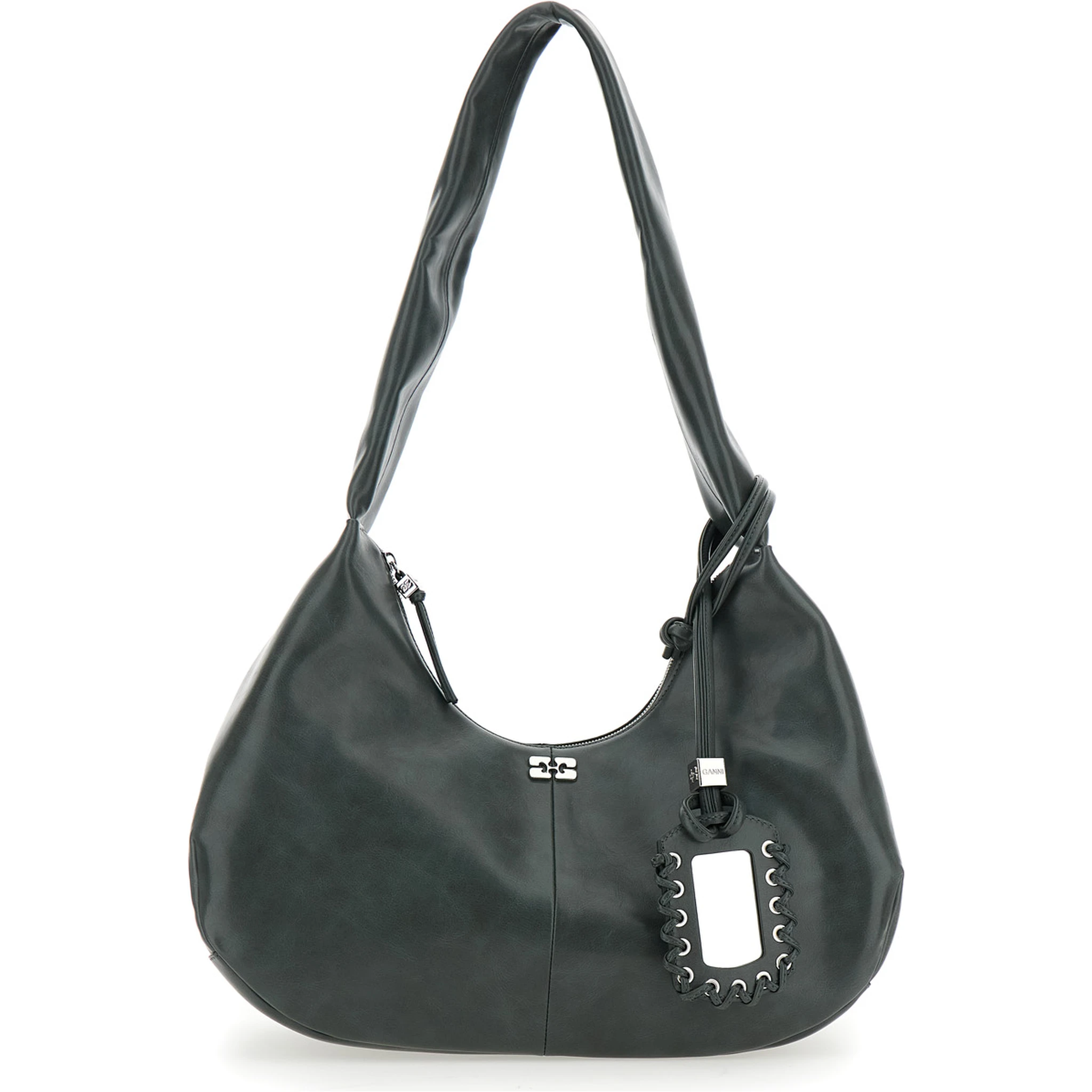 Bou Black Medium Shoulder Bag with Single Shoulder Strap and Tonal Logo Plaque on the Front in Leather Woman