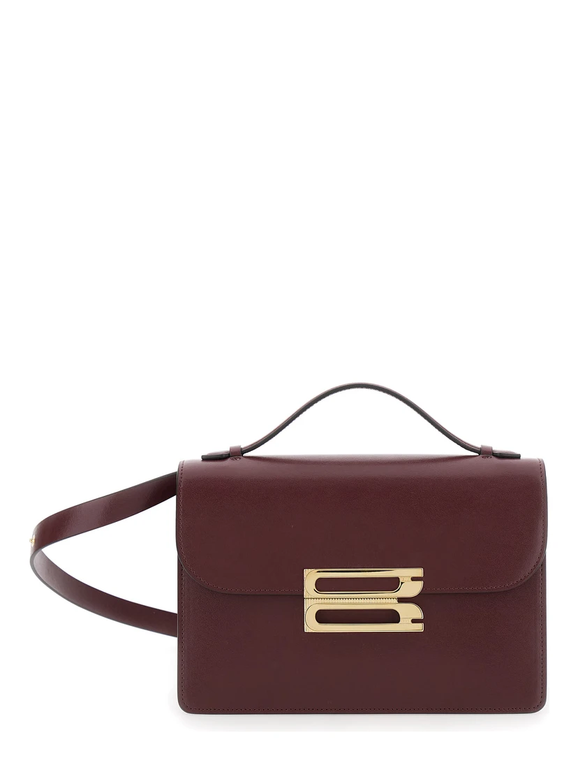 Dorian Bordeaux Shoulder Bag with Adjustable and Removable Shoulder Strap and Logo Plaque on the Front in Leather Woman