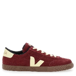 Panenka Bordeaux Low Top Sneakers with Logo Patch on the Side and Contrasting Heel with Logo Lettering in Leather Unisex