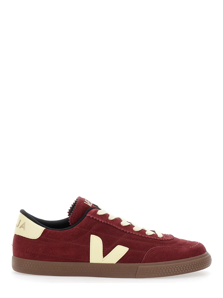 Panenka Bordeaux Low Top Sneakers with Logo Patch on the Side and Contrasting Heel with Logo Lettering in Leather Unisex