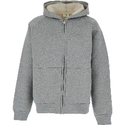 Grey Hoodie with Dropped Shoulders in Neoprene Man