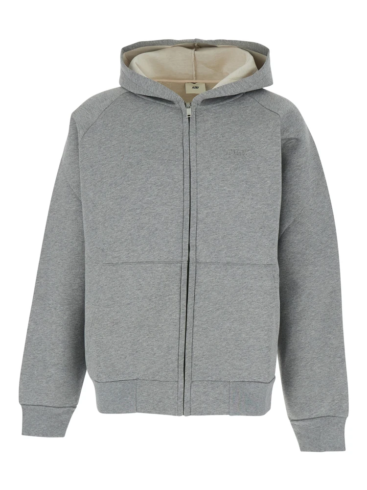 Grey Hoodie with Dropped Shoulders in Neoprene Man
