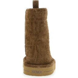 Brown Ankle Boots with All-Over FF Motif in Suede Woman