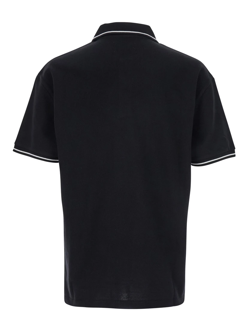 Black Polo Shirt with Classic Collar and Logo Lettering Embroidery on the Front in Cotton Man