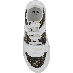 White Sneakers with All-Over FF Motif in Leather Boy