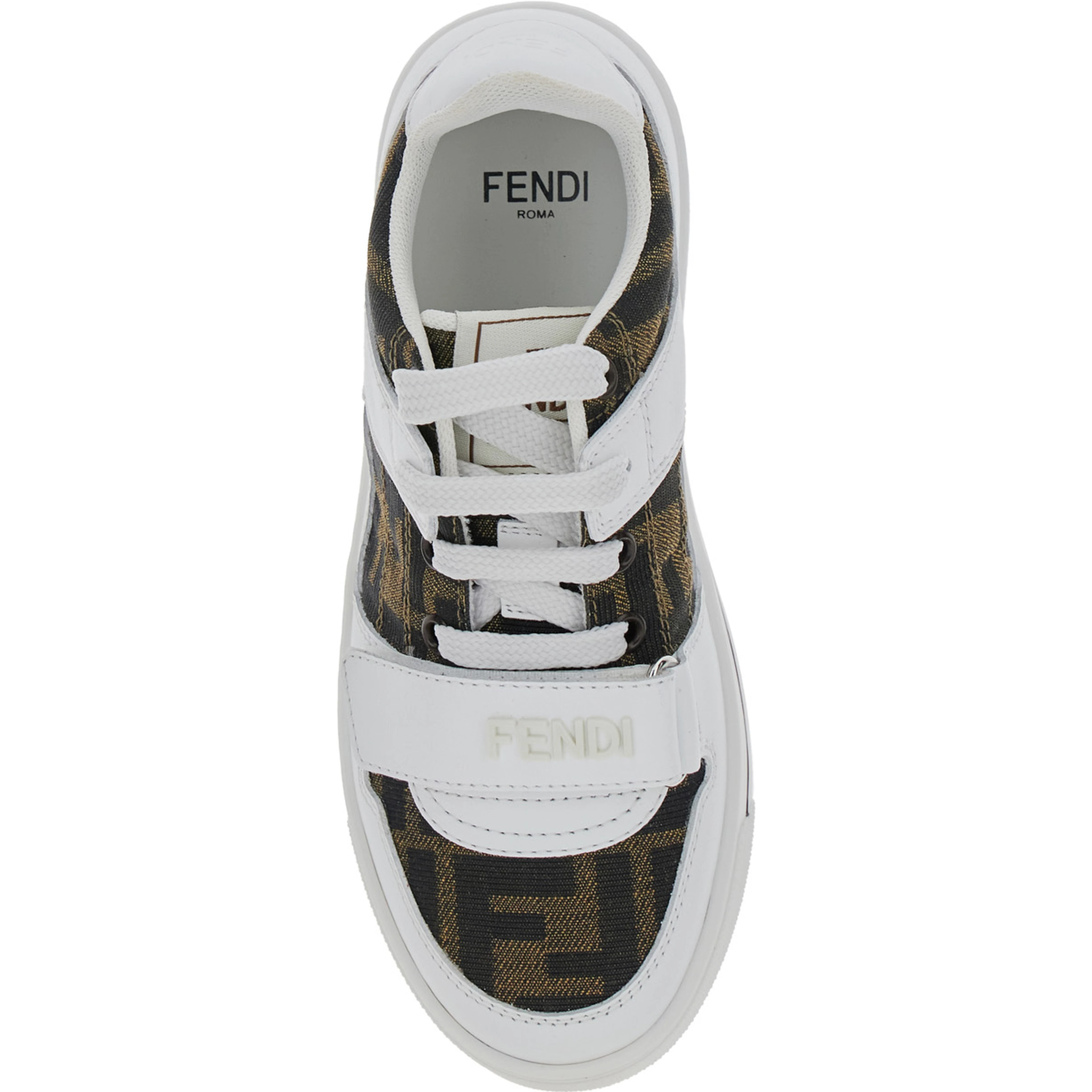 White Sneakers with All-Over FF Motif in Leather Boy