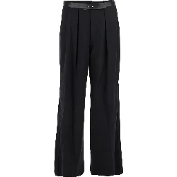 Black Trousers with Built-in Belt and Pleated Design in Wool Blend Man