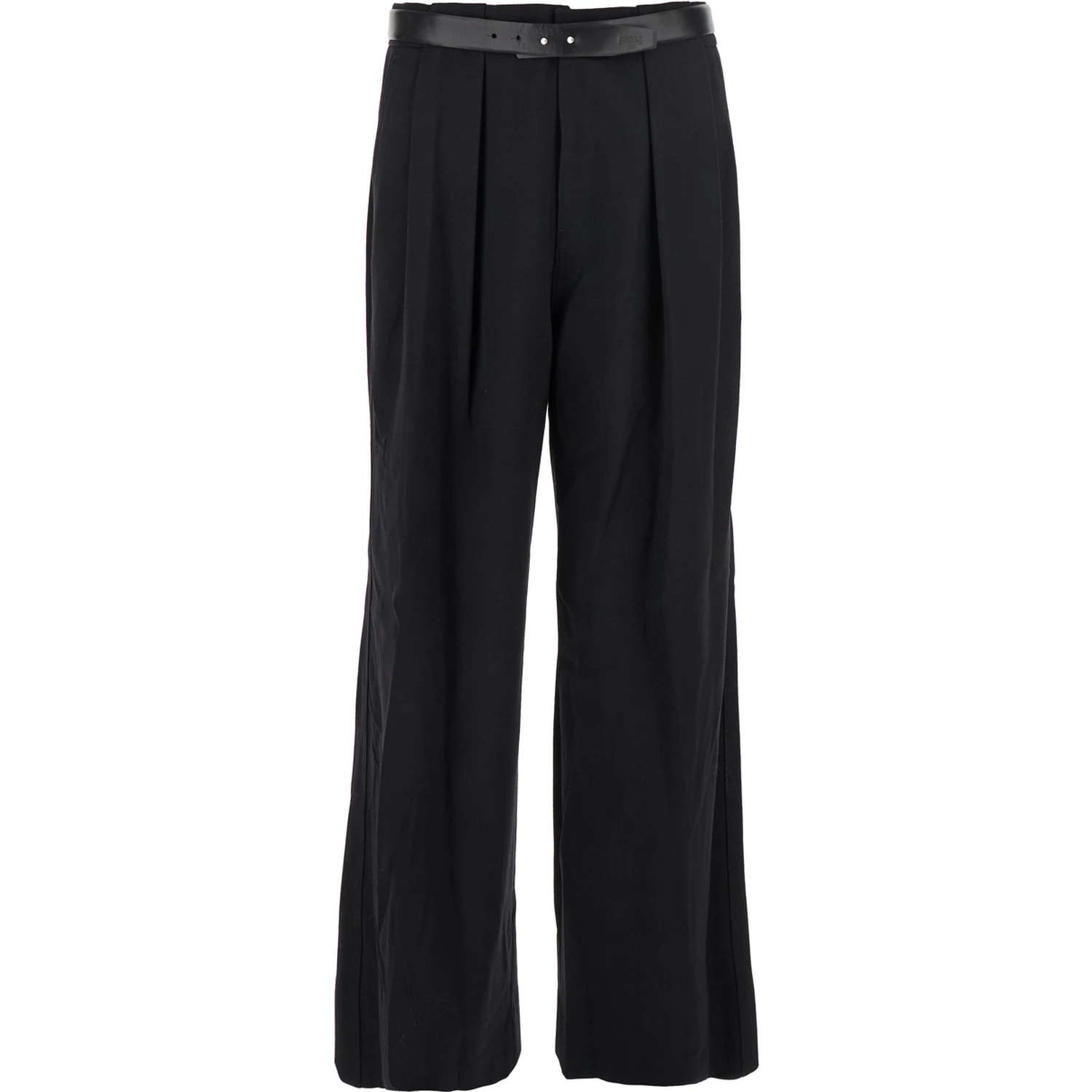 Black Trousers with Built-in Belt and Pleated Design in Wool Blend Man