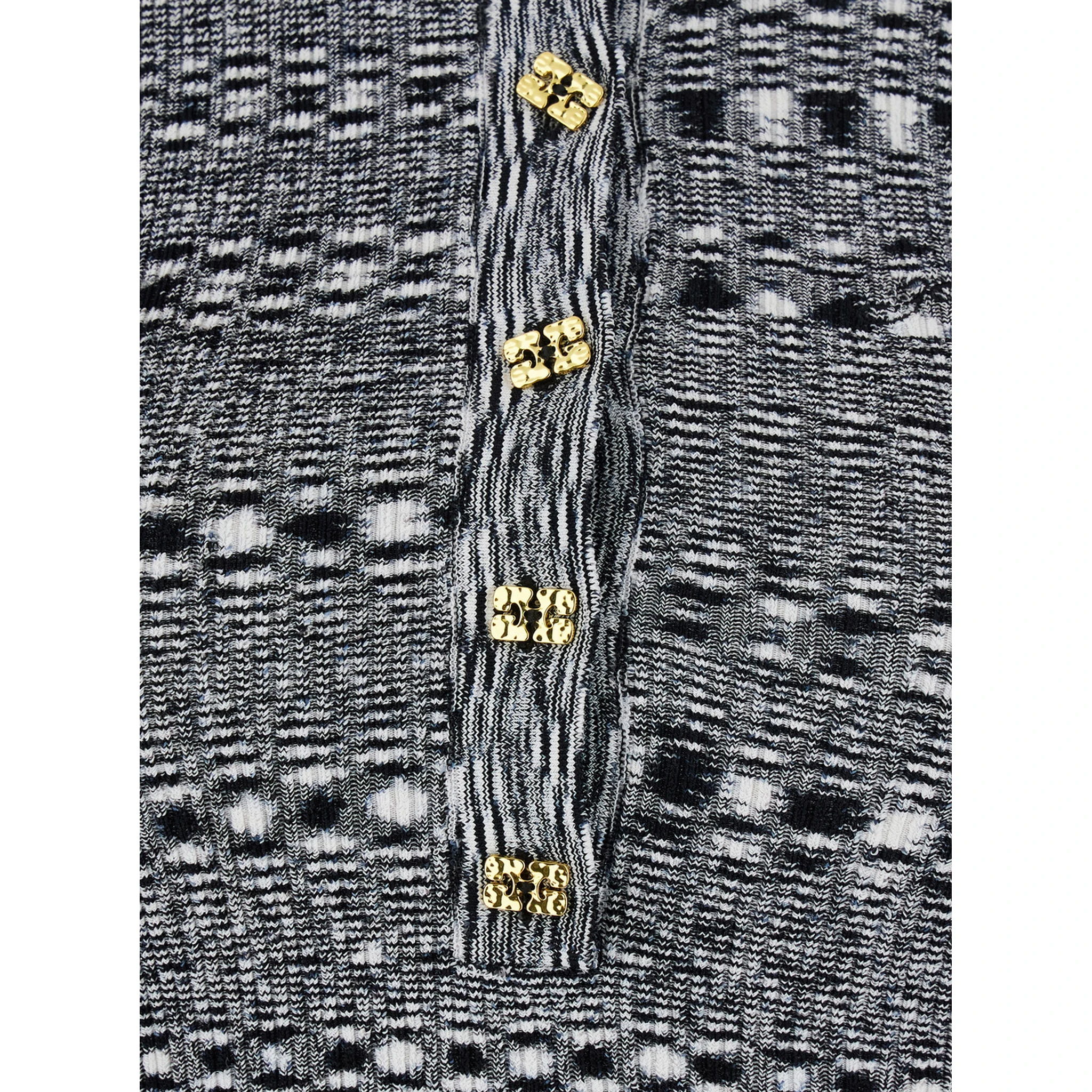 Black and White Polo Shirt with All-Over Space-Dye Effect and Button Closure in Fabric Woman