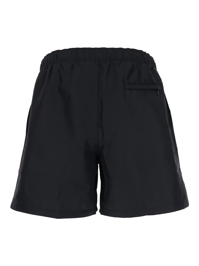Black Swim Shorts with Elastic Drawstring Waist and Medusa Embroidery on the Front in Tech Fabric Man