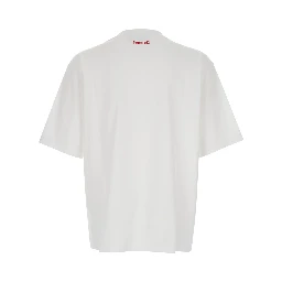 White T-Shirt with Logo on the Front in Cotton Man
