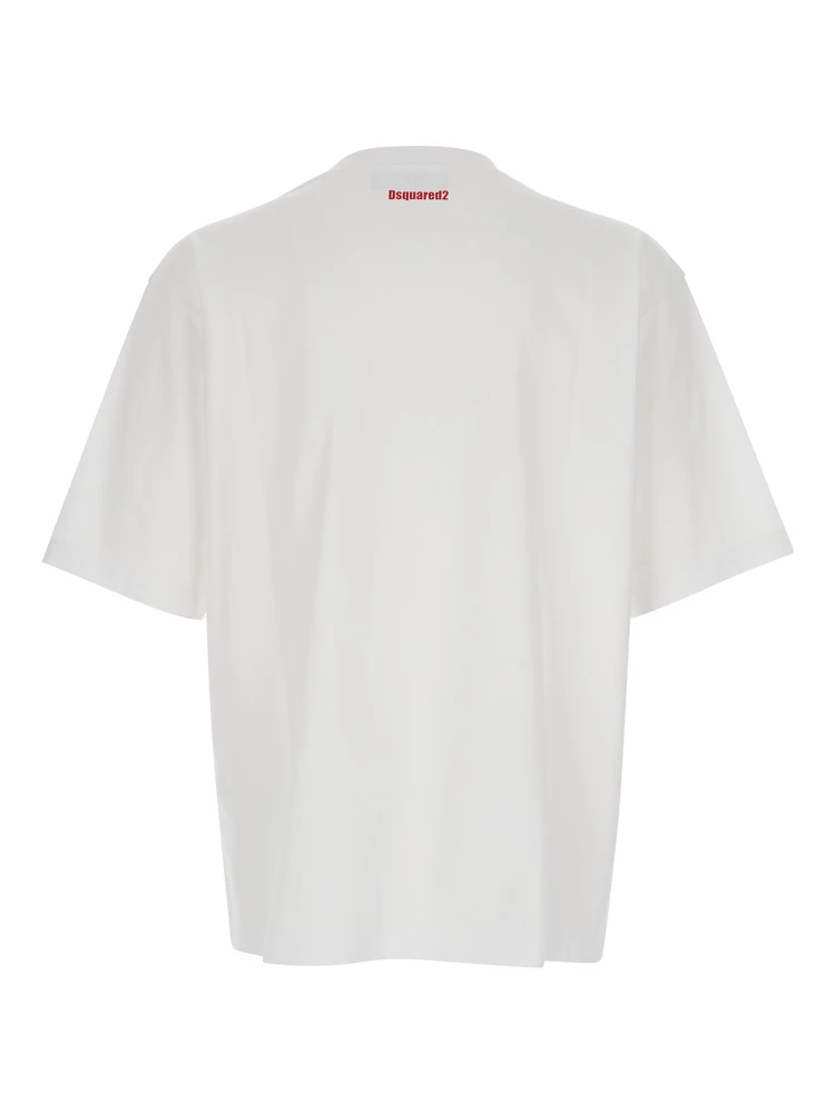 White T-Shirt with Logo on the Front in Cotton Man alternative
