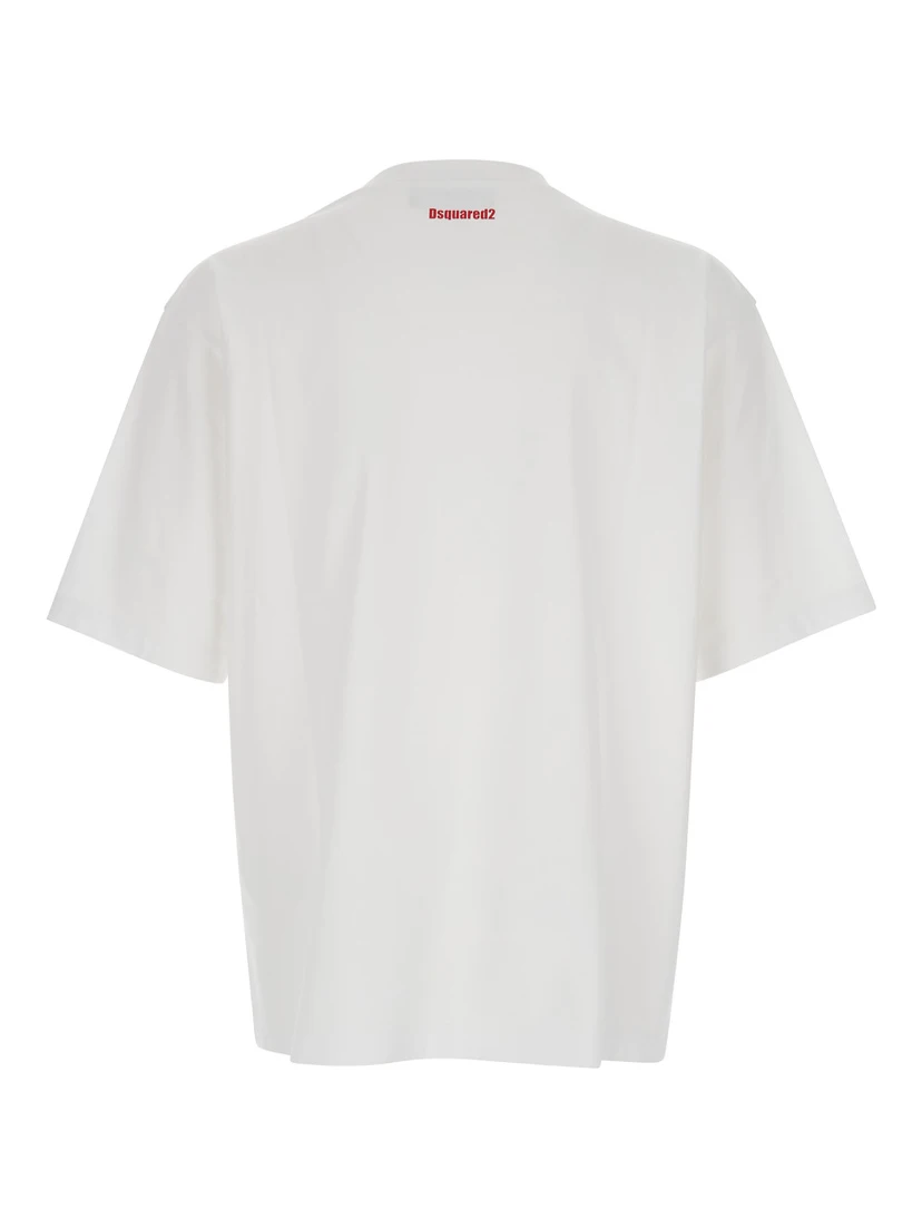 White T-Shirt with Logo on the Front in Cotton Man