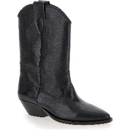 Duetro Black Ankle Boots with Western Heel in Leather Woman