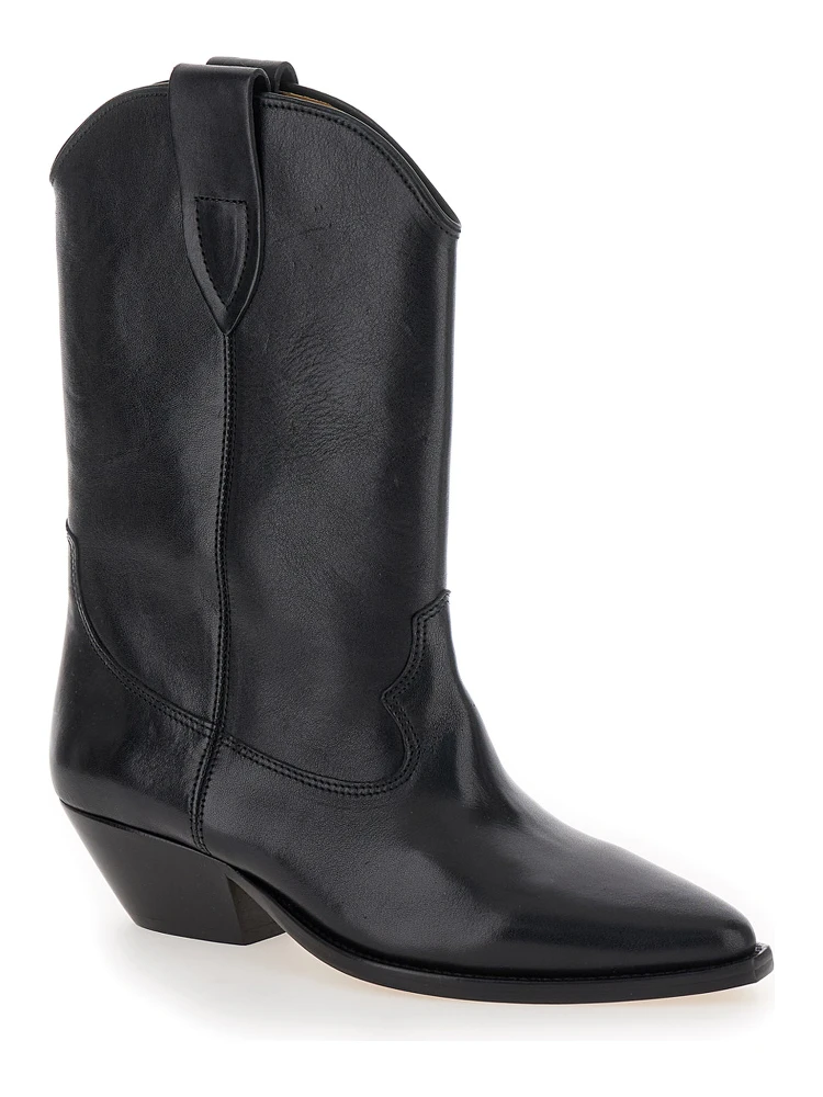 Duetro Black Ankle Boots with Western Heel in Leather Woman alternative