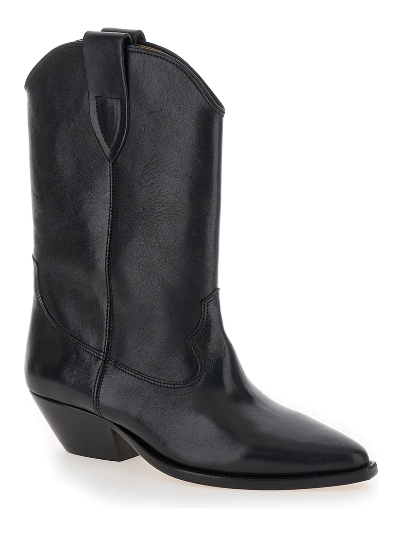Duetro Black Ankle Boots with Western Heel in Leather Woman