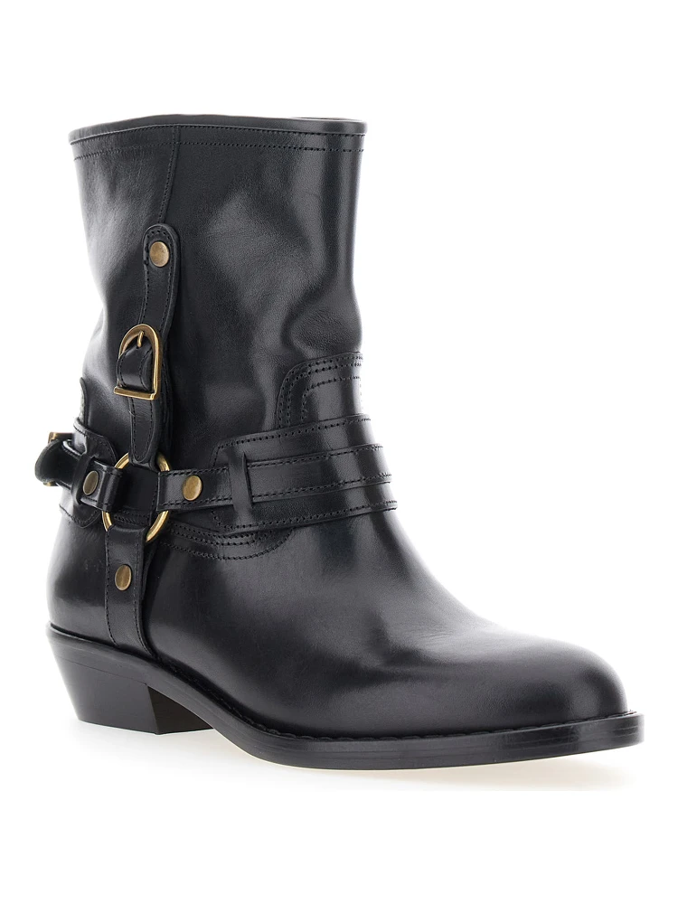 Ildred Black Ankle Boots with Medium Block Heel and Decorative Buckle in Leather Woman alternative
