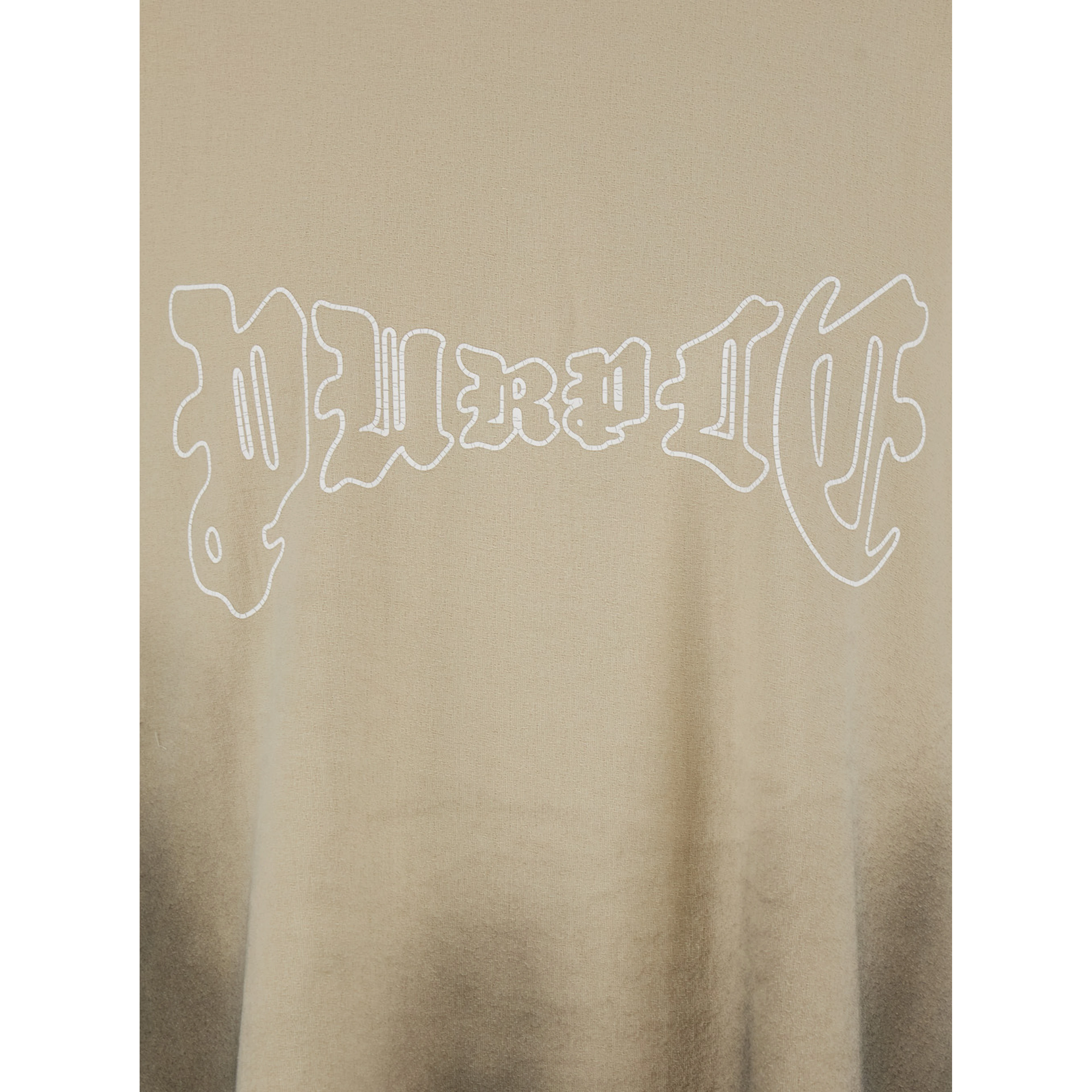 Beige Crewneck T-Shirt with Logo Print on the Front and Faded Effect in  Cotton Man