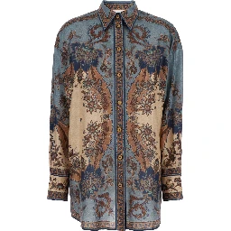 Ascension Multicolor Shirt with Classic Collar and All-Over Print in Silk Woman