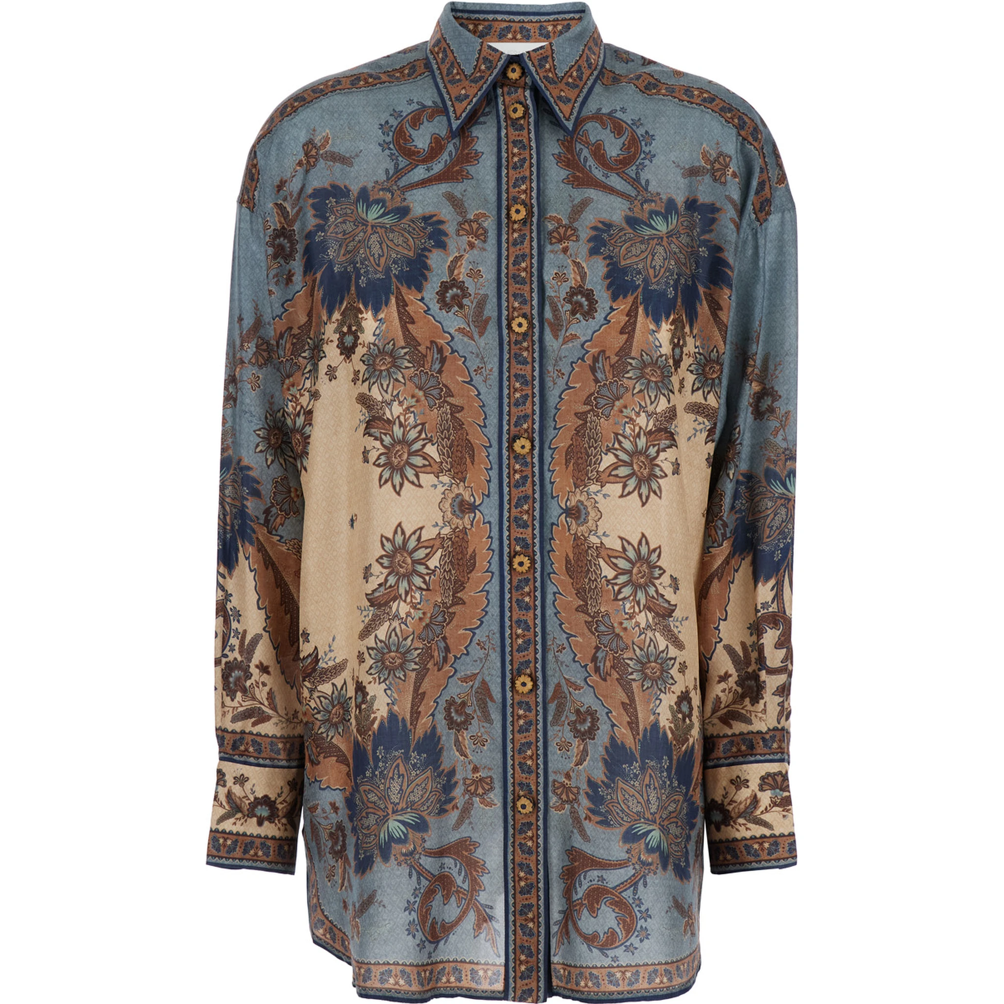 Ascension Multicolor Shirt with Classic Collar and All-Over Print in Silk Woman