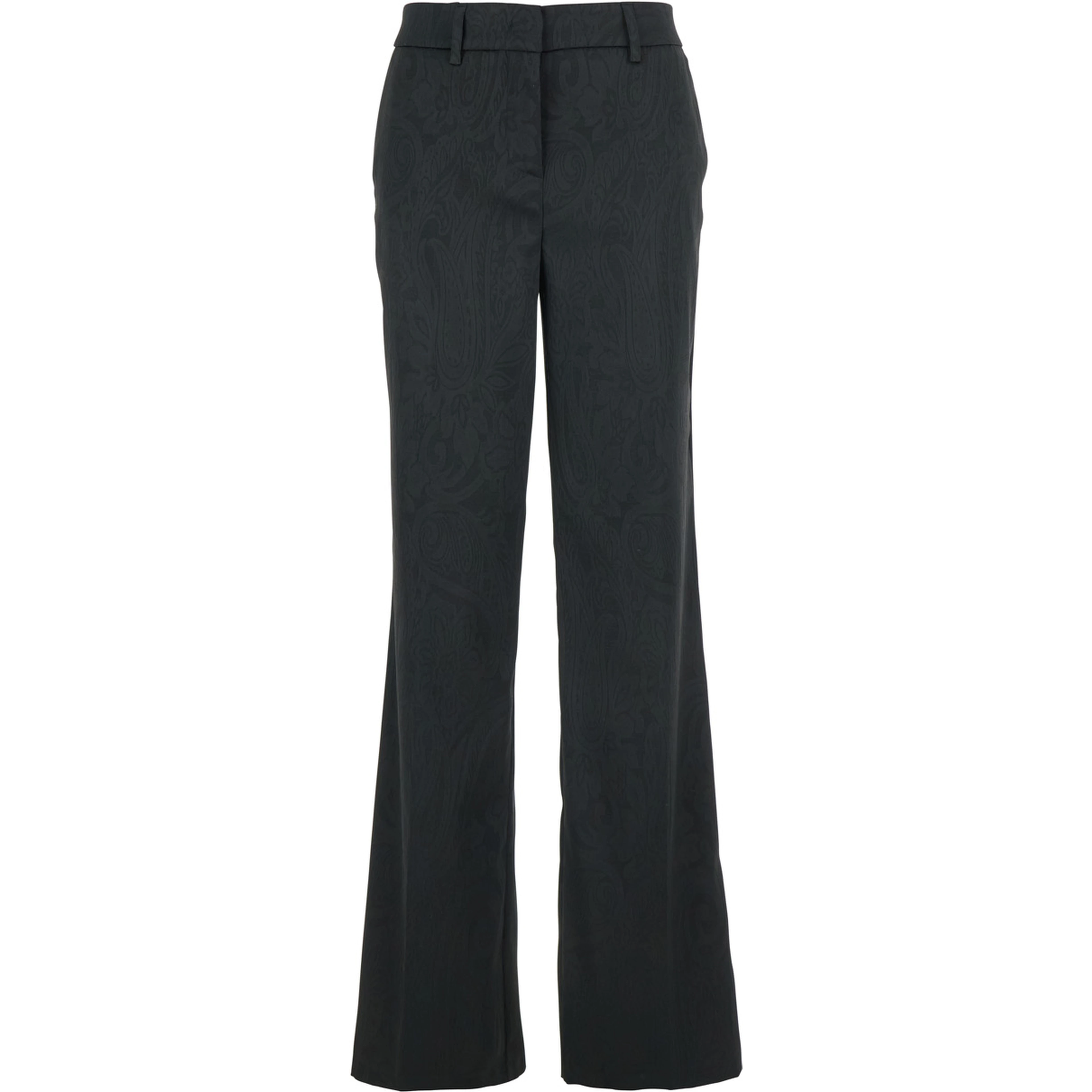 Black Trousers with Damask Effect in Fabric Woman