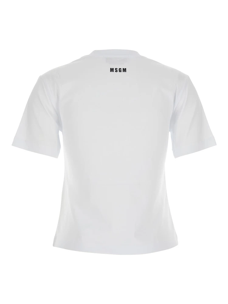 White Crewneck T-Shirt with Print on the Front and Logo Lettering on the Rear in Cotton Woman alternative