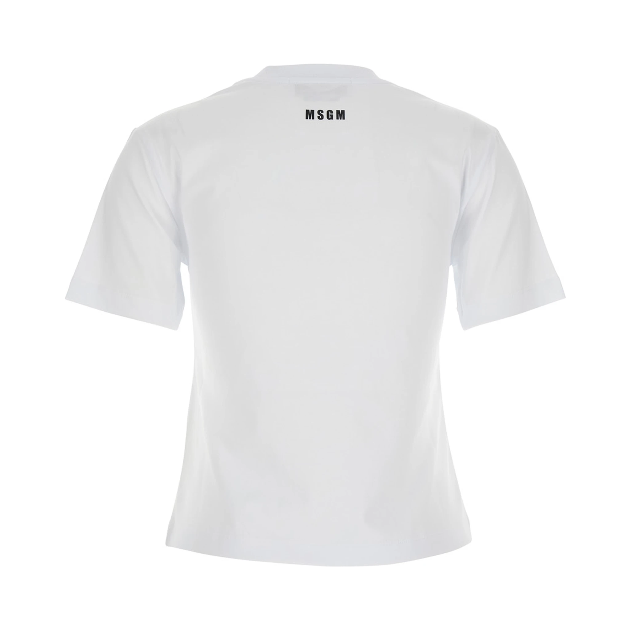 White Crewneck T-Shirt with Print on the Front and Logo Lettering on the Rear in Cotton Woman
