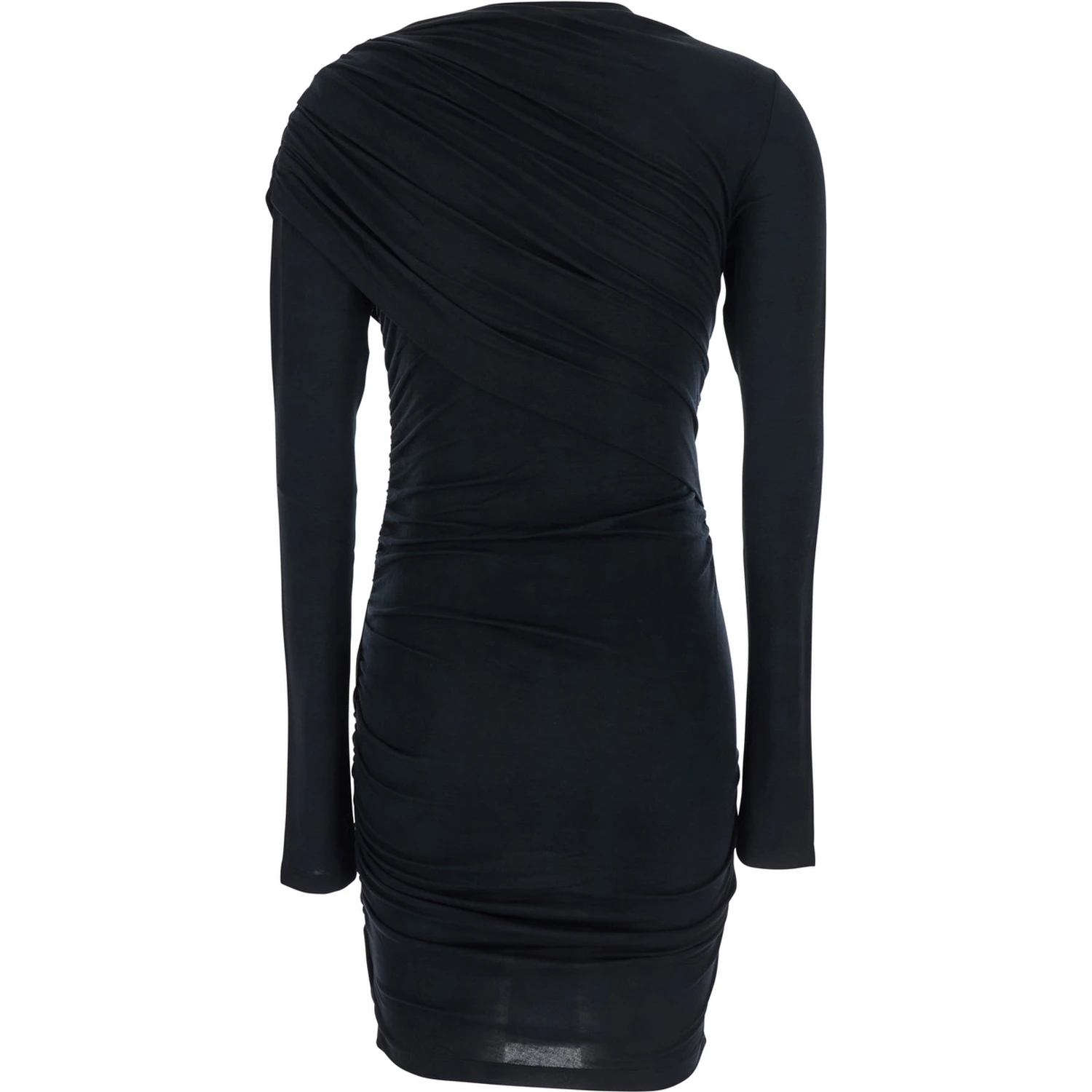 Denise Black Dress with Round Neckline and Ruffle Design in Fabric woman