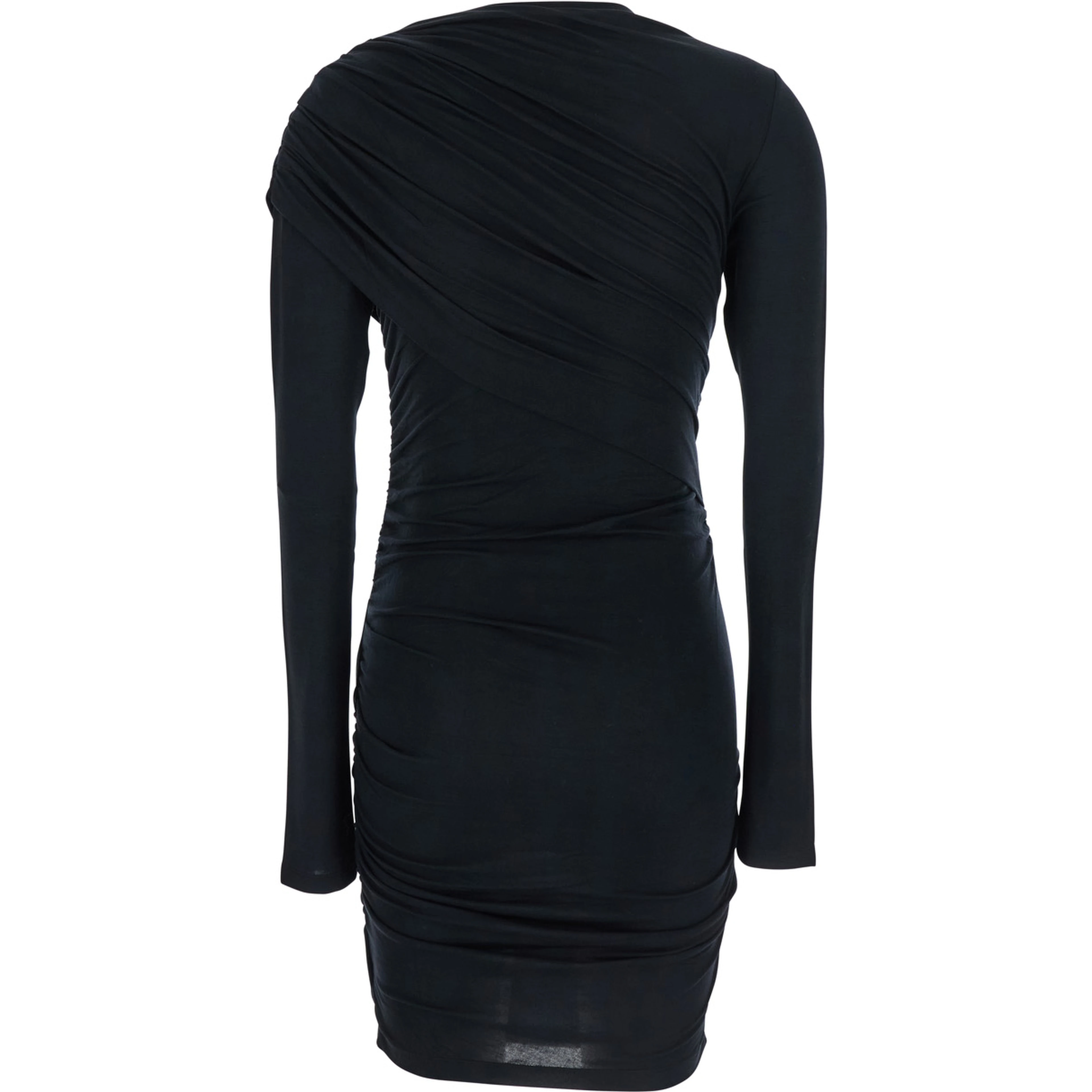 Denise Black Dress with Round Neckline and Ruffle Design in Fabric woman