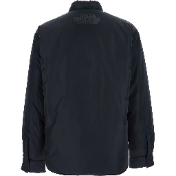 Black Jacket with Classic Collar and Logo Print on the Rear in Tech Fabric Man