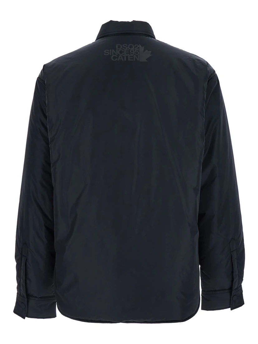 Black Jacket with Classic Collar and Logo Print on the Rear in Tech Fabric Man