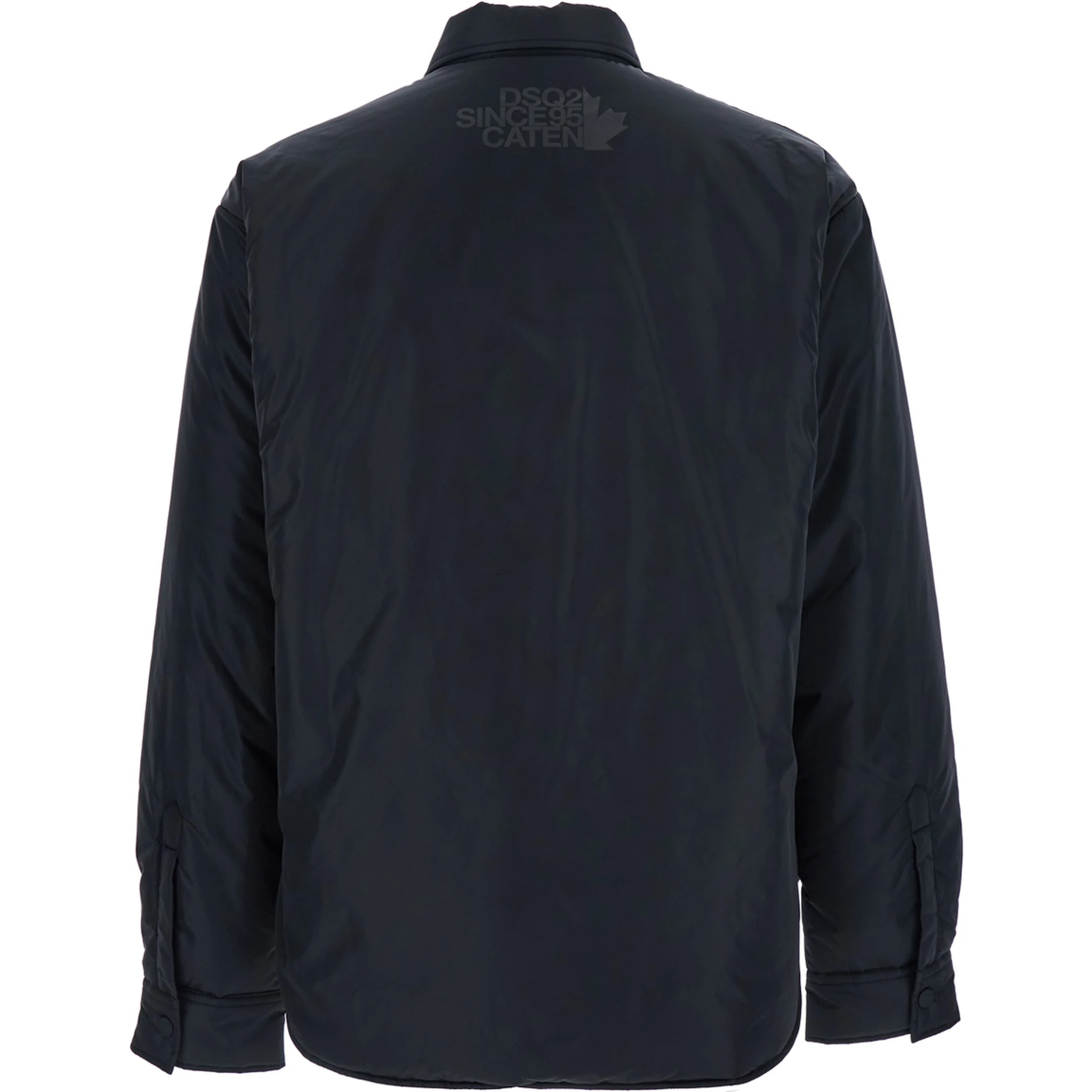 Black Jacket with Classic Collar and Logo Print on the Rear in Tech Fabric Man