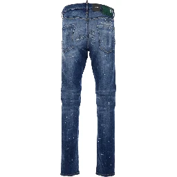 Cool Gut Blue Jeans with Belt Loops and All-Over Painted Details in Denim Man