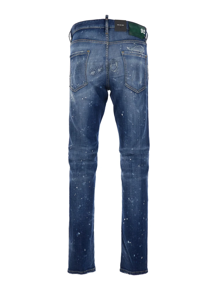 Cool Gut Blue Jeans with Belt Loops and All-Over Painted Details in Denim Man alternative