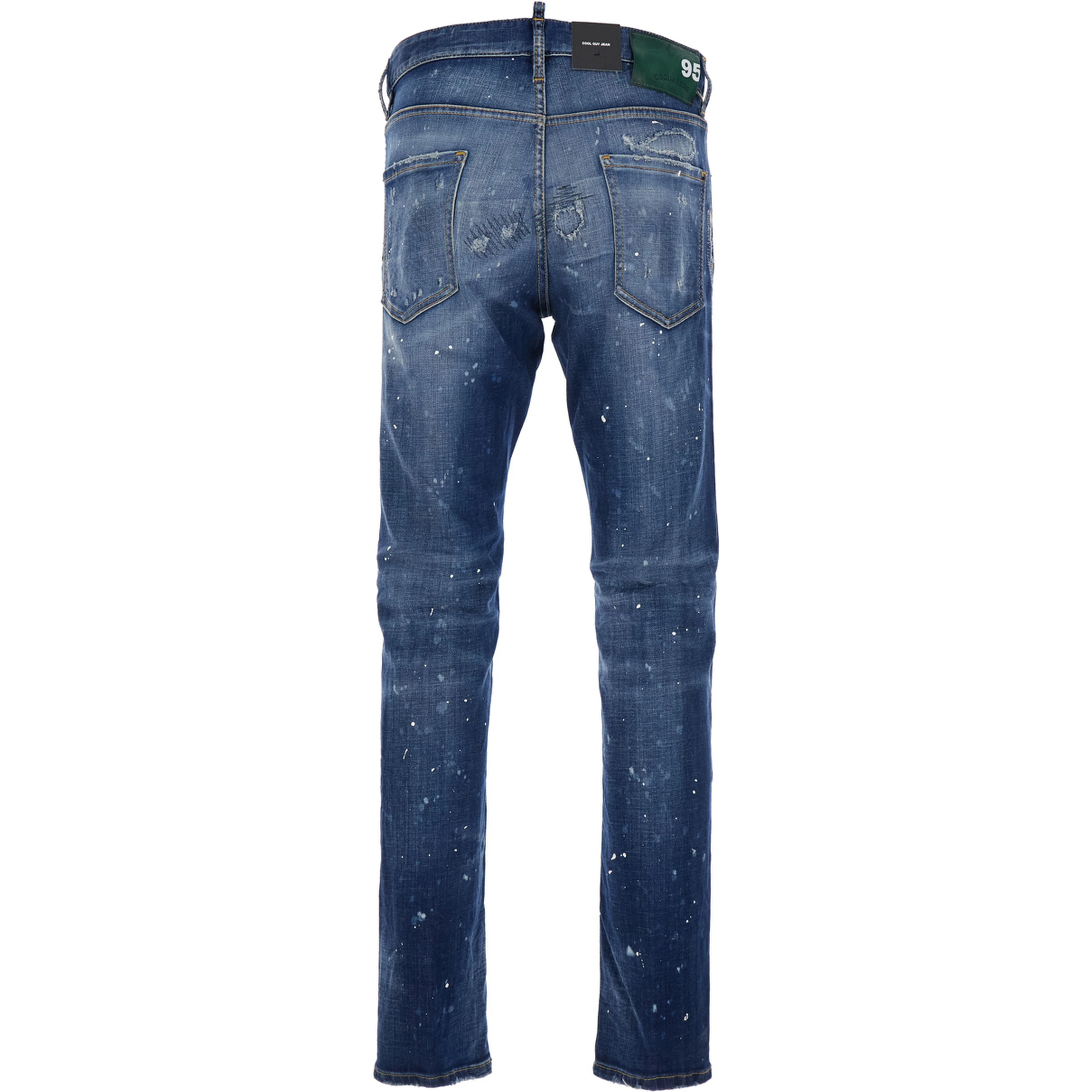 Cool Gut Blue Jeans with Belt Loops and All-Over Painted Details in Denim Man