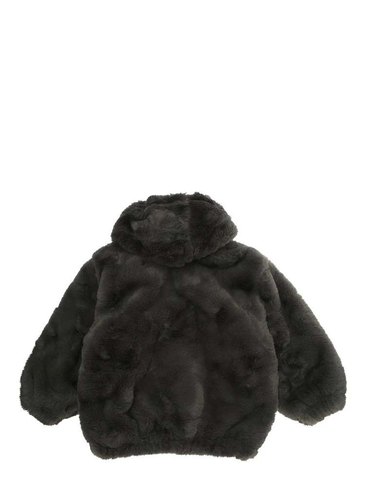 Grey Jacket with Logo Patch on the Front in Faux Fur Boy alternative