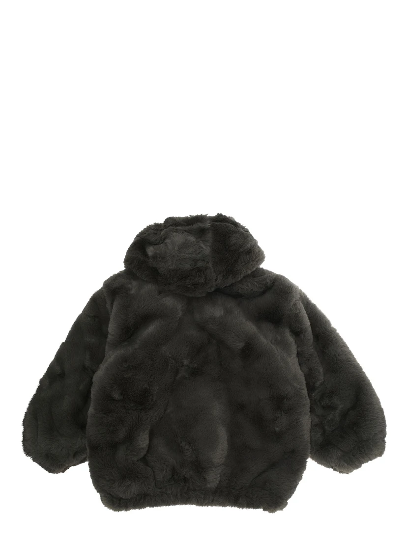 Grey Jacket with Logo Patch on the Front in Faux Fur Boy
