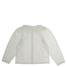 White Shirt with Peter Pan Collar and Strawberry Embroidery in Cotton Girl