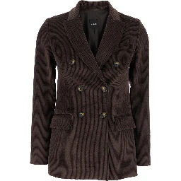 Brown Double-Breasted Jacket with Peak Revers in Ribbed Velvet Woman