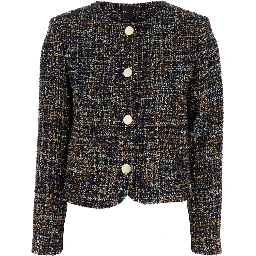 Multicolor Jacket with Round Neck and Front Button Closure in Tweed Woman