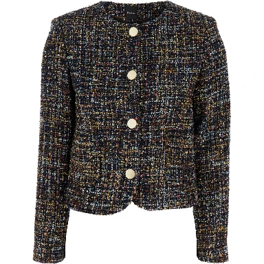 Multicolor Jacket with Round Neck and Front Button Closure in Tweed Woman