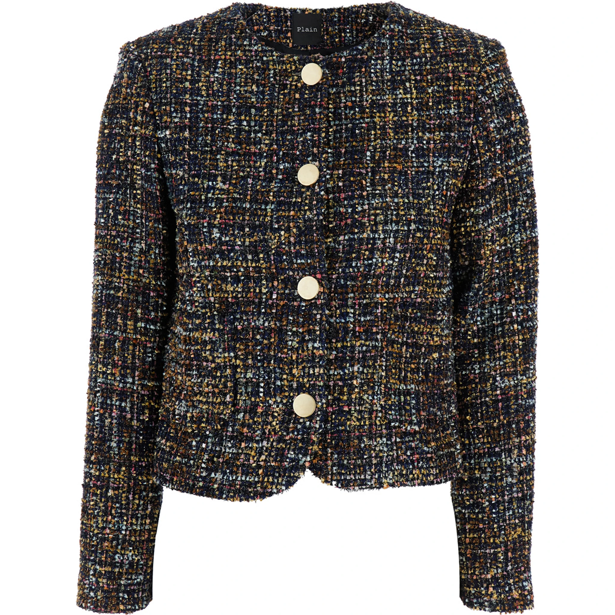 Multicolor Jacket with Round Neck and Front Button Closure in Tweed Woman