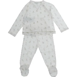White Set of Two with All-Over Motif in Cotton Baby