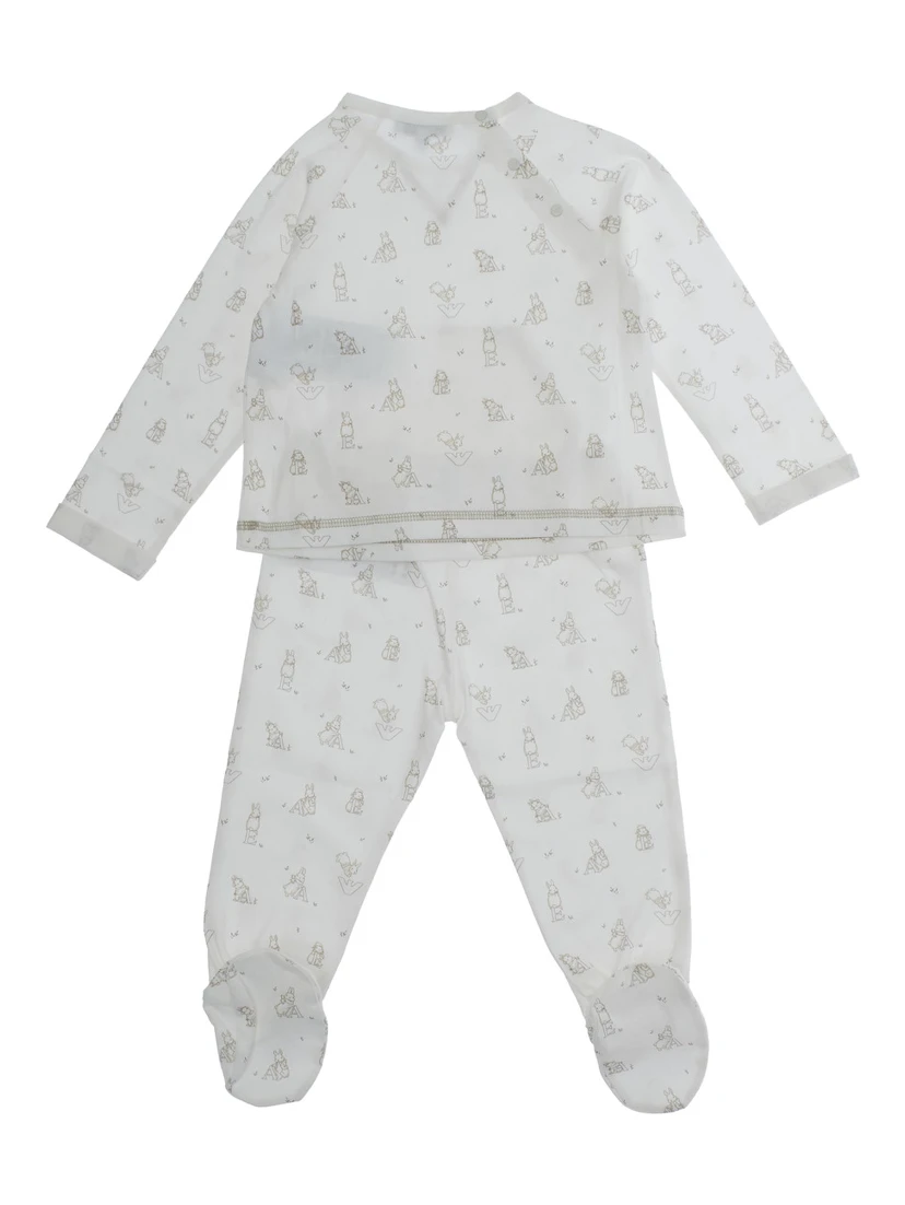 White Set of Two with All-Over Motif in Cotton Baby
