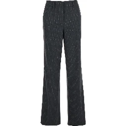 Grey Pants with Belt Loops and All-Over Striped Motif in Wool Blend Woman