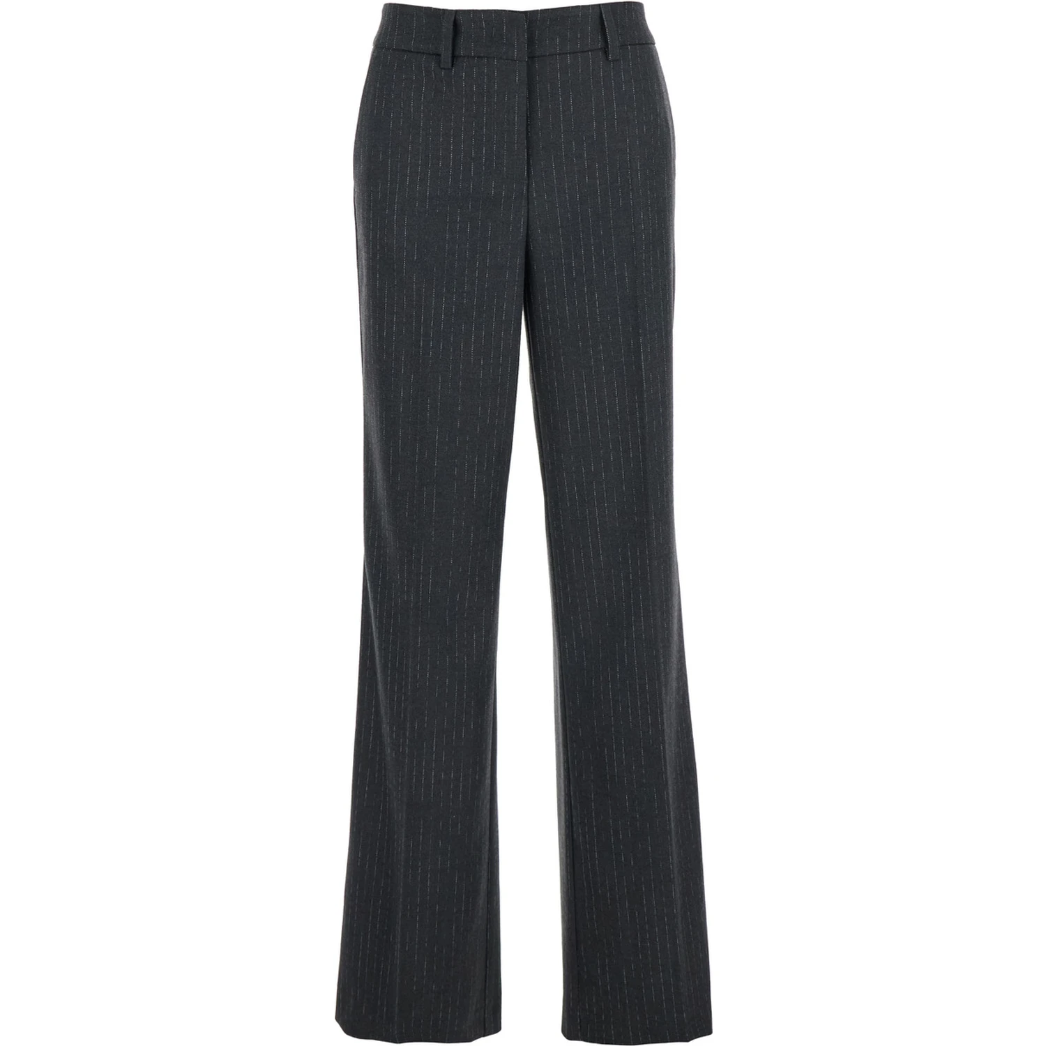 Grey Pants with Belt Loops and All-Over Striped Motif in Wool Blend Woman