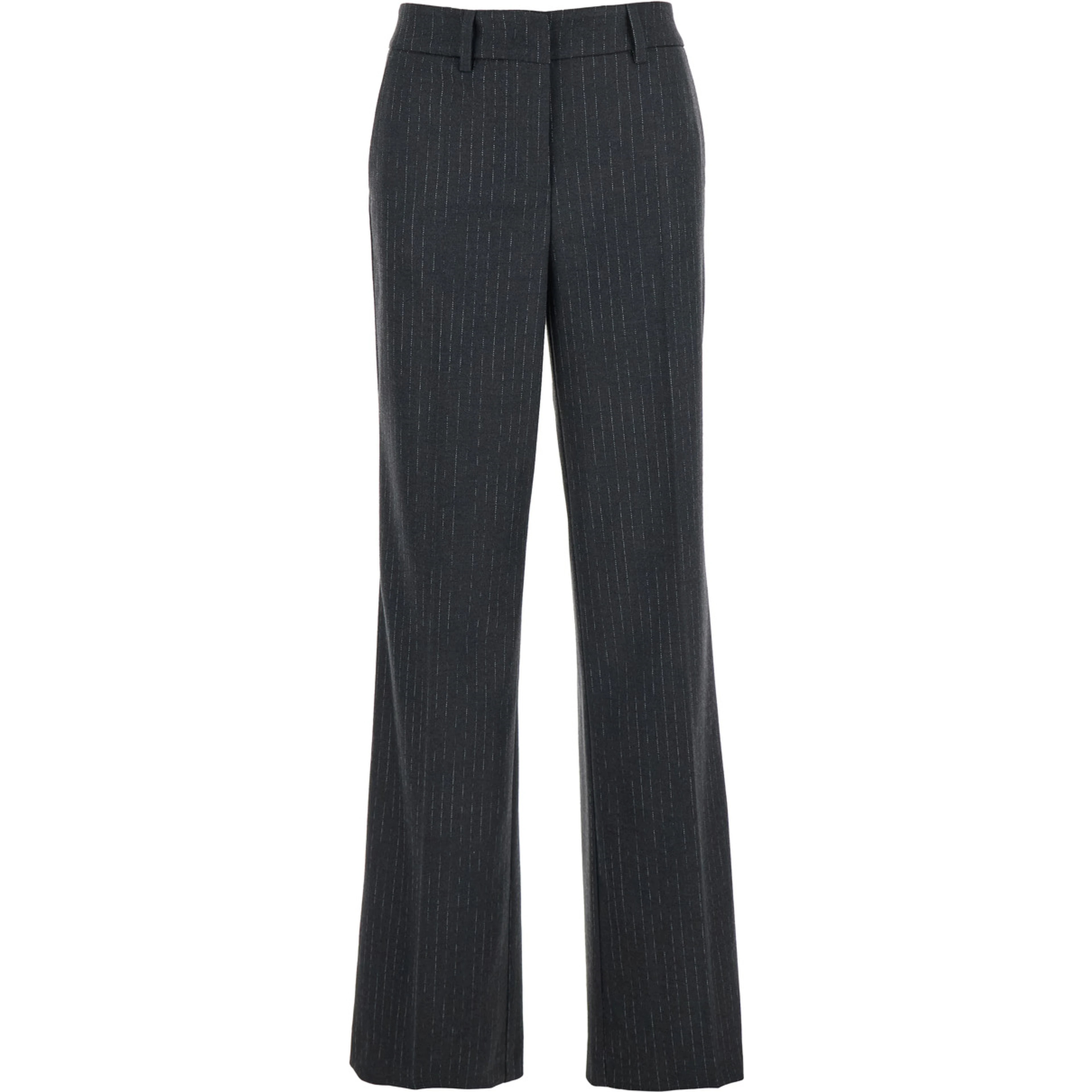 Grey Pants with Belt Loops and All-Over Striped Motif in Wool Blend Woman