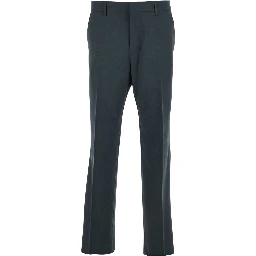 Grey Pants with Belt Loops and Front Concealed Closure in Wool Man