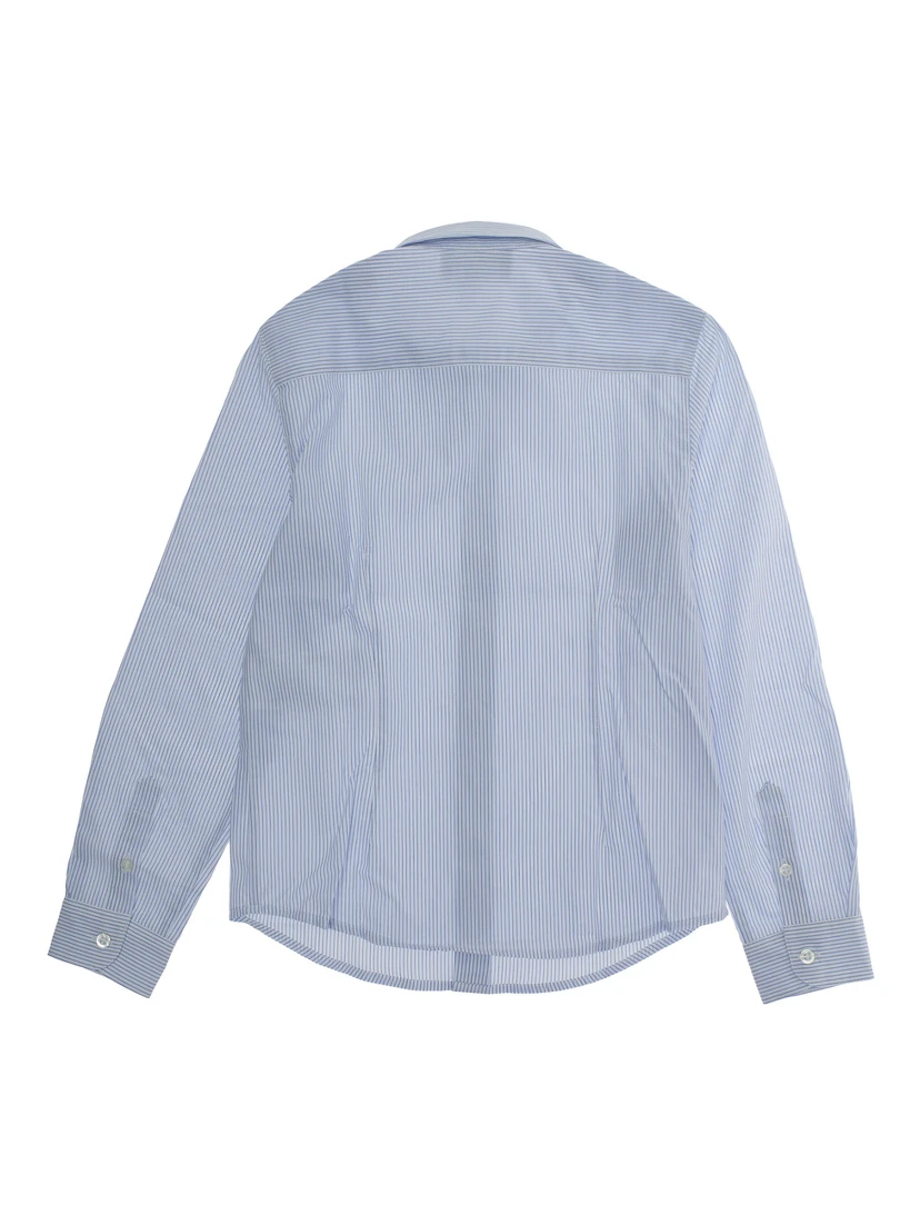 Light Blue Shirt with Logo Embroidery on the Front and All-Over Striped Motif in Cotton Boy