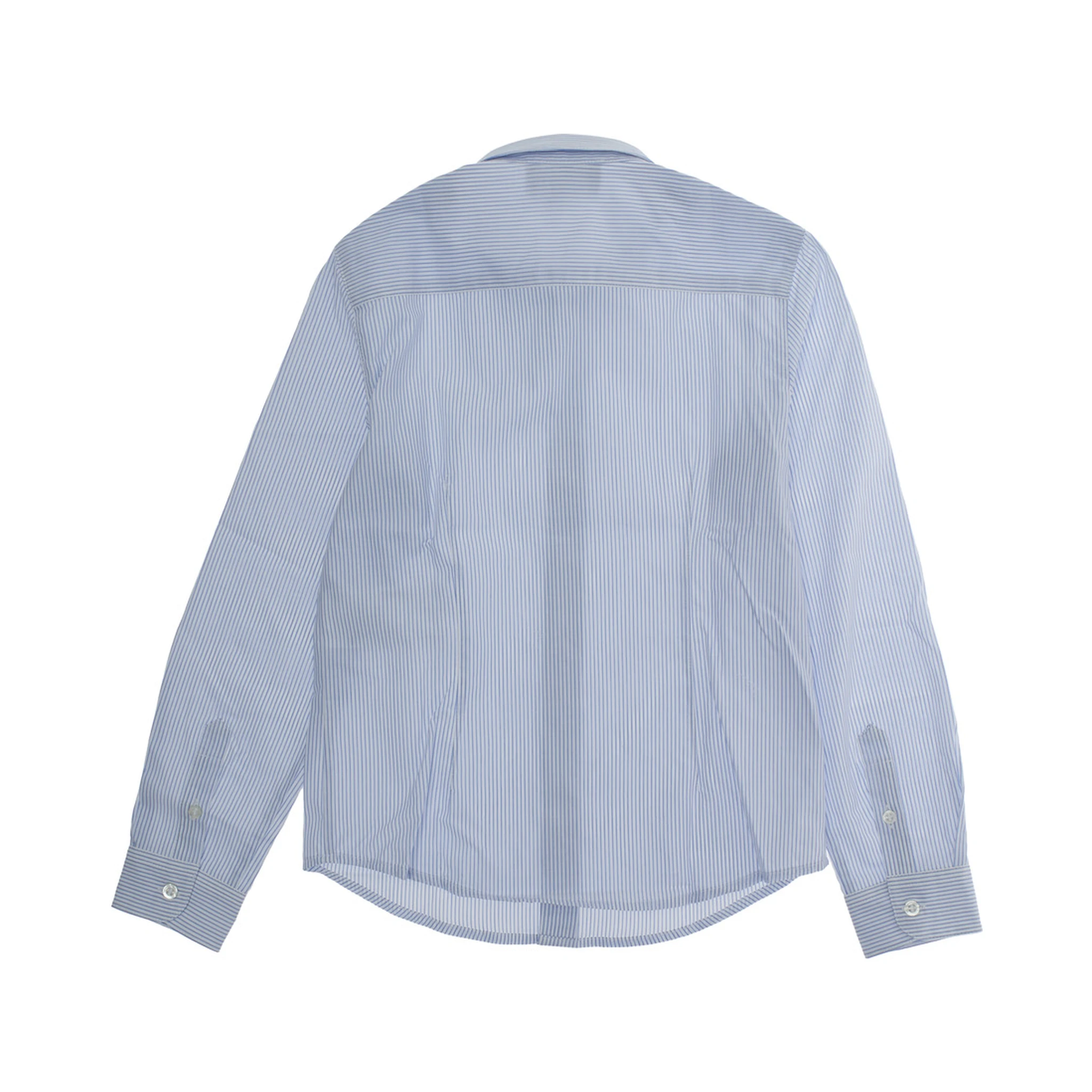 Light Blue Shirt with Logo Embroidery on the Front and All-Over Striped Motif in Cotton Boy
